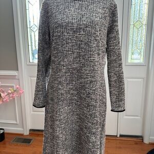 LOFT Black, White & Red Tweed Open-Front Cardigan